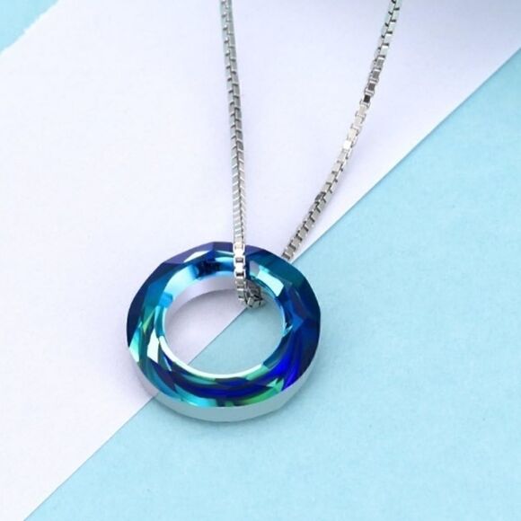 Circle Necklace with Austrian Crystal Jewelry for Women Teen Girls Birthday Gift - Picture 1 of 14